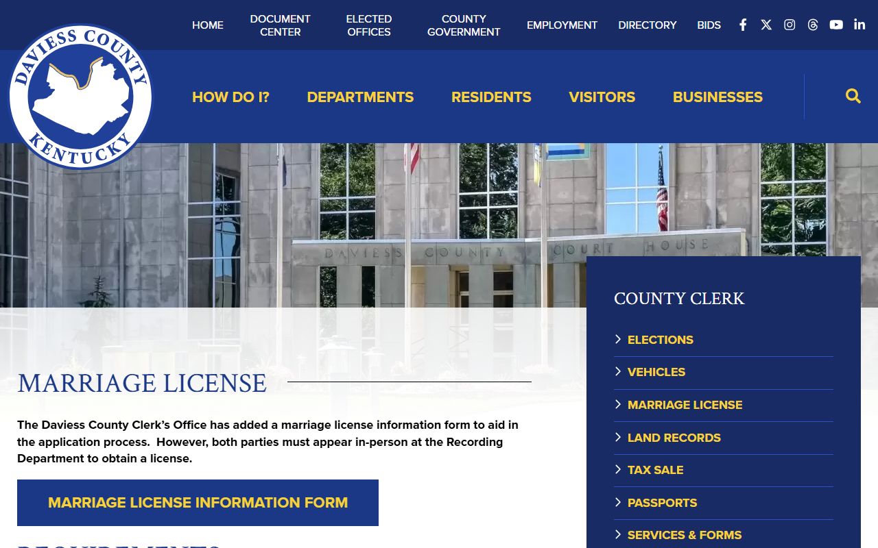 Daviess County Circuit Court Clerk records and county marriage license page distinction