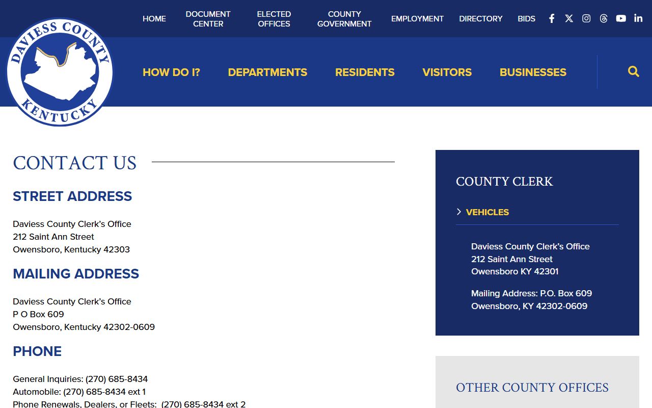 Daviess County court dockets county clerk contact distinction