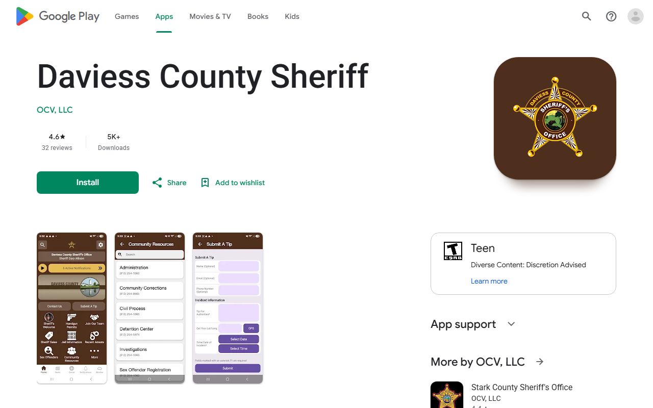 Daviess County Circuit Court related Sheriff app Google Play listing