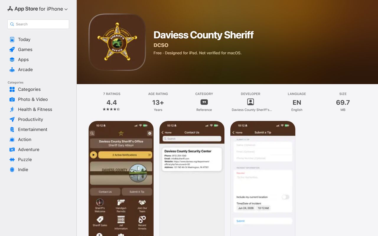 Daviess County Circuit Court related Sheriff app Apple listing
