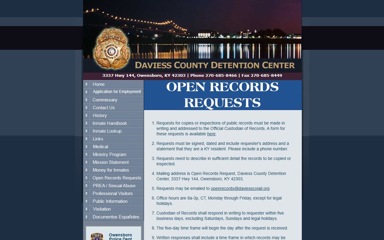 Daviess County Circuit Court related jail open records information