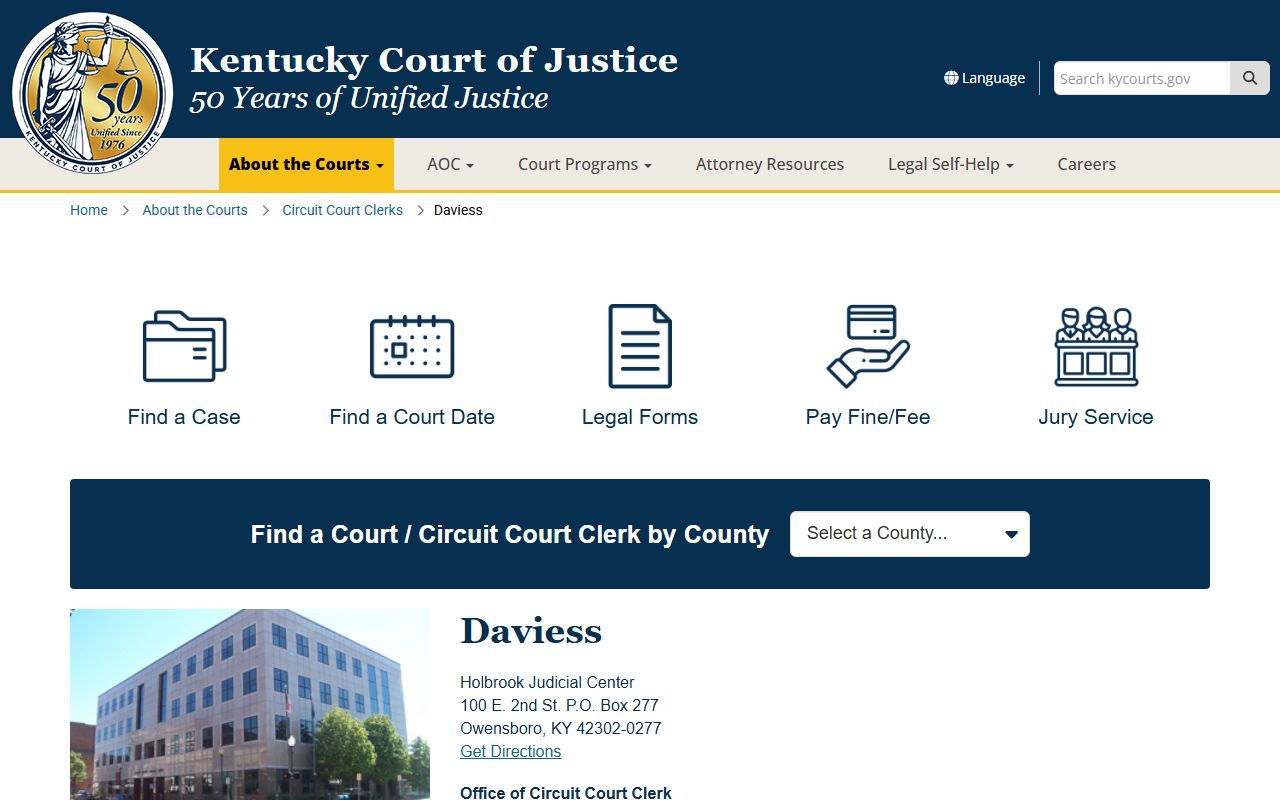 Daviess County court records Holbrook Judicial Center court page