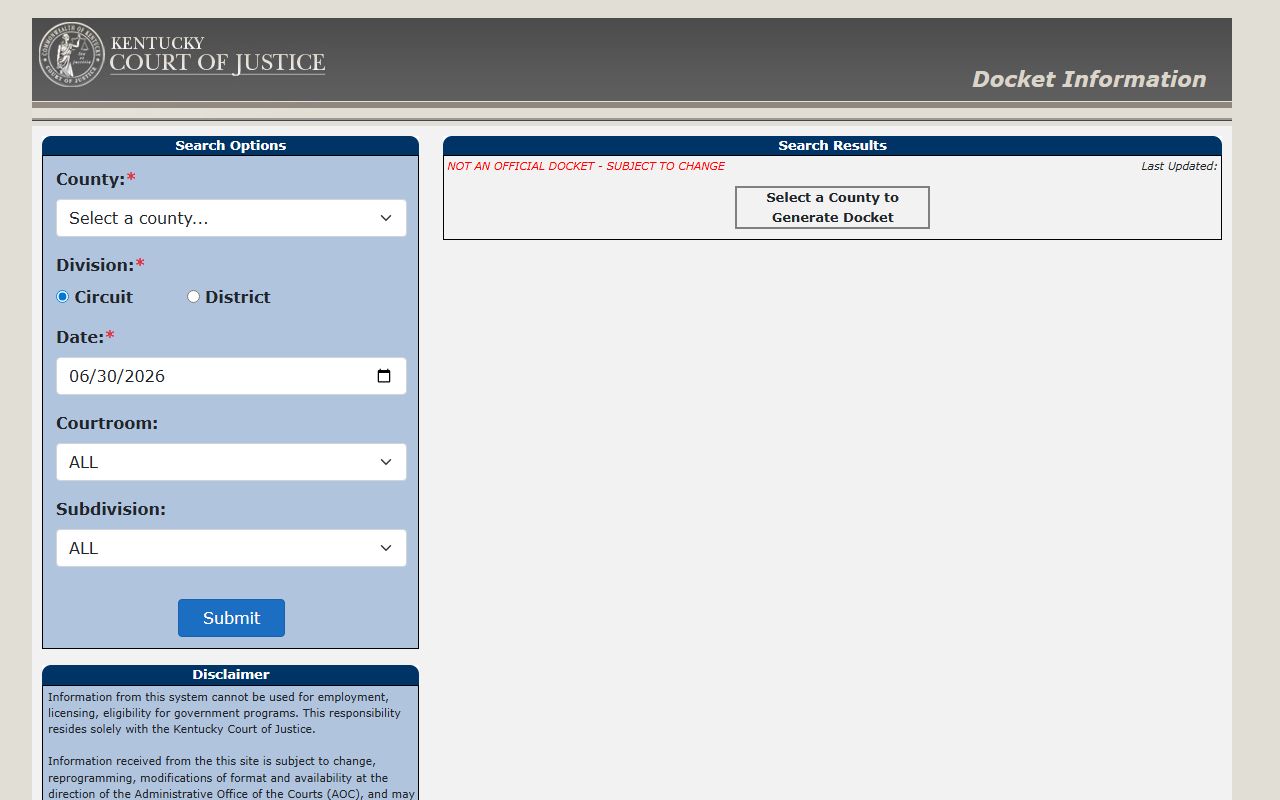 Daviess County court docket records public lookup
