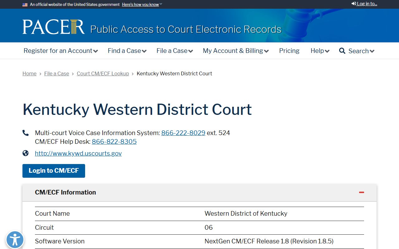 Daviess County probate records PACER federal case lookup page
