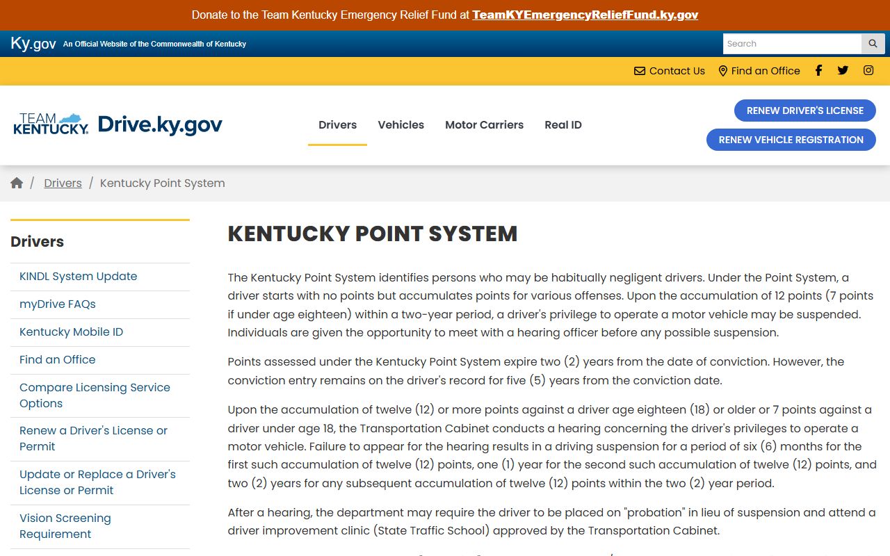 Daviess County traffic court records Kentucky Point System information